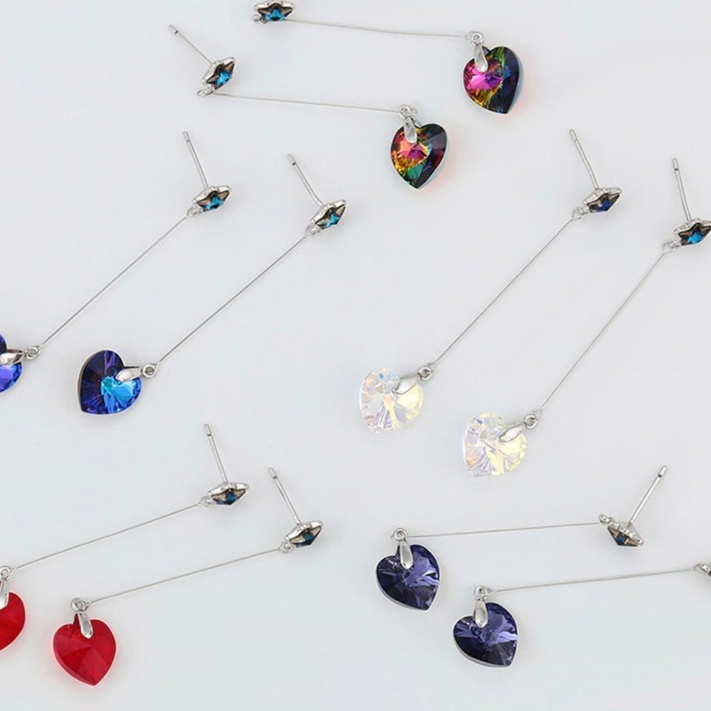 Star Heart Swarovski Drop Earrings - Picture 3 of 8